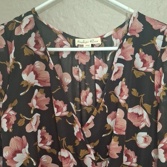 Indigo Rose Wome's Floral Midi Dress in Black and Pink Size PM - Picture 2 of 10
